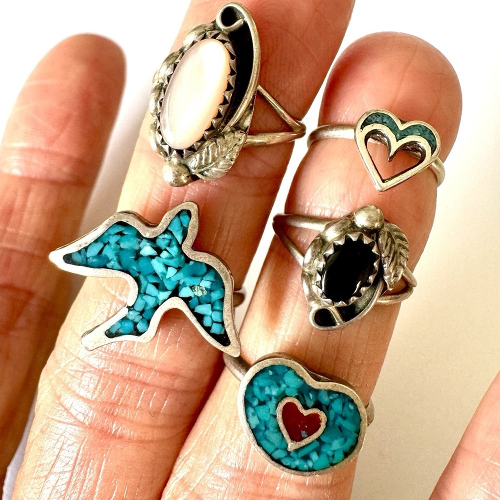 VTG‎ Navajo Ring Lot Turquoise Sz 2 To 3 Jewelry 8g Sterling Native Wearable